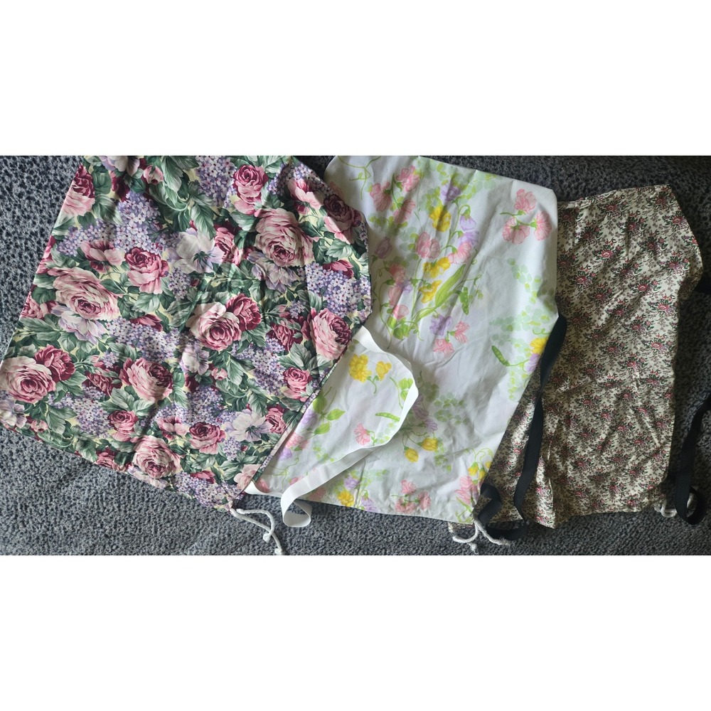 Lot of 3 Vintage Floral Drawstring Laundry Bags Cottagecore Storage Travel Set